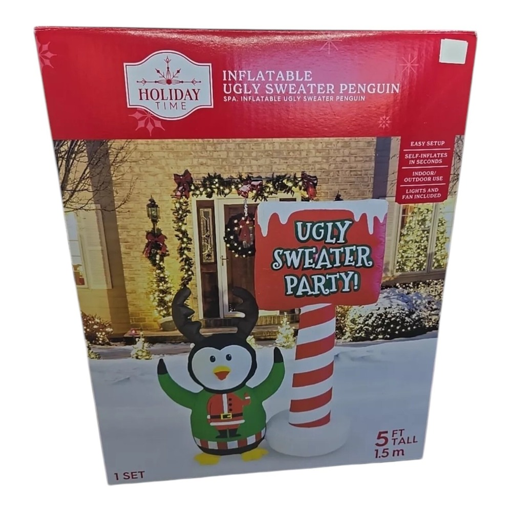 Holiday Time Inflatable Ugly Sweater Party Penguin Christmas Inflatable 5 Ft NEW